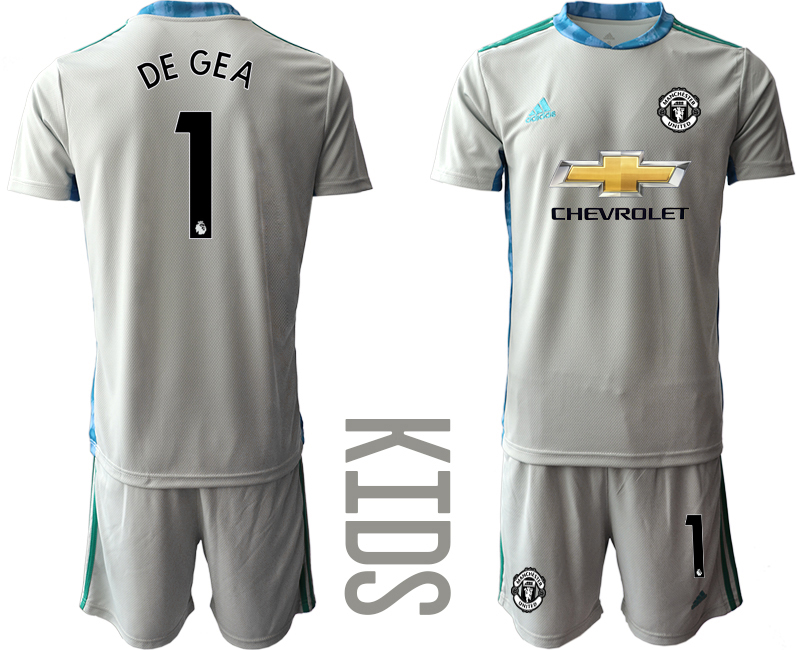 Youth 2020-2021 club Manchester United grey goalkeeper #1 Soccer Jerseys